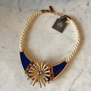 Vince Camuto Blue and Gold Starburst Enamel Rhinestone Necklace